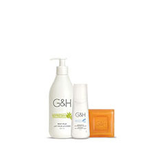 Crema, desodorante y jabón G&H, productos Amway para el cuidado corporal.